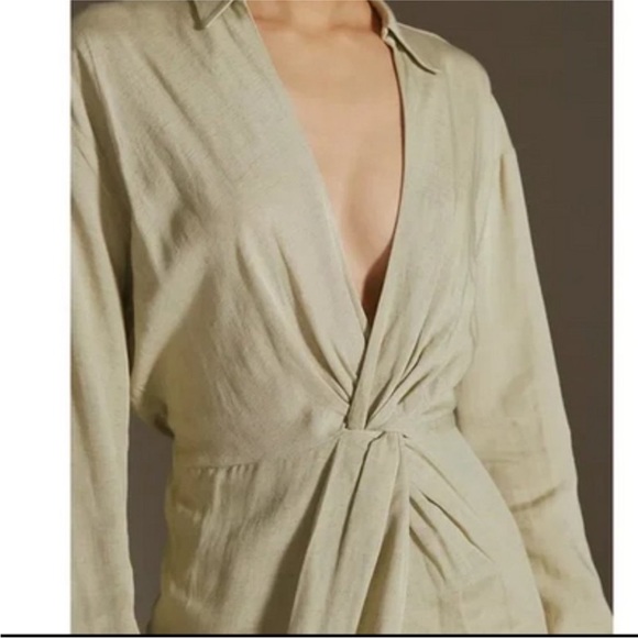 Anthropologie Long Sleeve V-Neck Knot Front Midi Dress - Picture 3 of 15